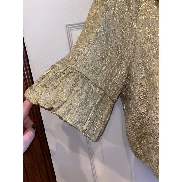 Anthropologie Ivy Jane Womens XS Metallic Gold Blazer Peter Pan Collar Ruffle Si - Picture 3 of 9